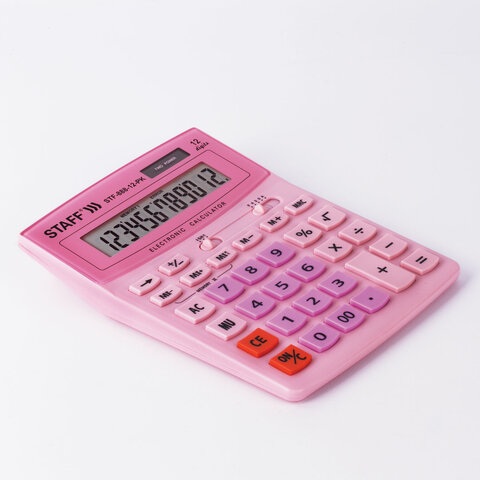 Калькулятор настольный STAFF STF-888-12-PK (200×150 мм) 12 разрядов, двойное питание, РОЗОВЫЙ, 250452