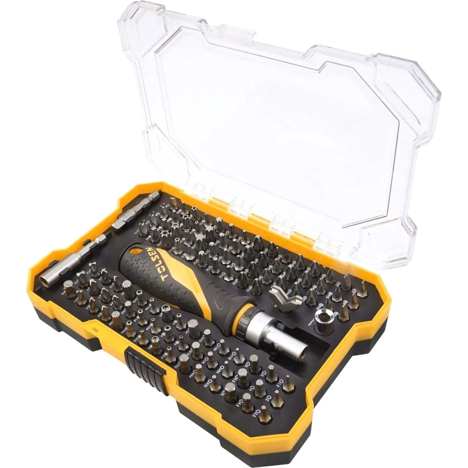 Набор бит с держателем для шуруповёрта Tolsen Torq-Set, Tri-Wing, SP, TORX, HEX, SL, PZ, PH, SQ, Spline 25 мм в кейсе (105 штук, TT20188)
