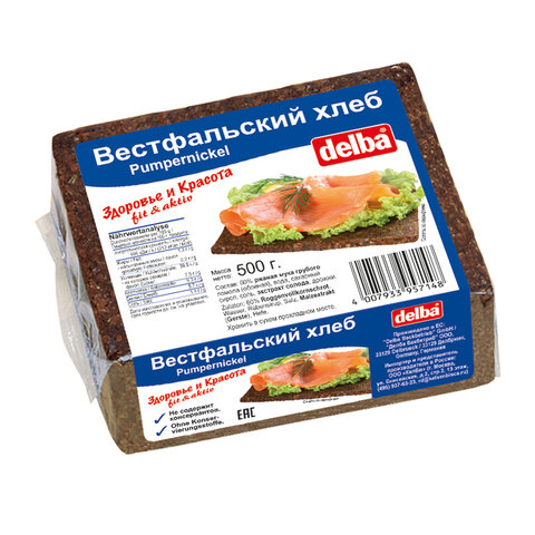 превью Хлеб Вестфальский DELBA «Здоровье и Красота», ржаной, пакет, 500 г, Германия
