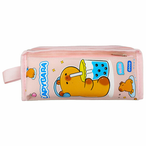 превью Пенал ЮНЛАНДИЯ ЮНИОР, 2 отделения, с ручкой, полиэстер, Capybara, 21×8х6 см