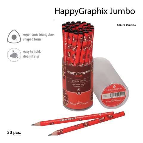 Карандаш чернографитный утолщенный BRUNO VISCONTI «HappyGraphix Jumbo», «Fresh & fruity. Гранат», 4В