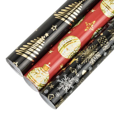 Бумага упаковочная новогодняя НАБОР 3 шт. «Black&Gold»С ЭФФЕКТАМИ70×100 смЗОЛОТАЯ СКАЗКА592190