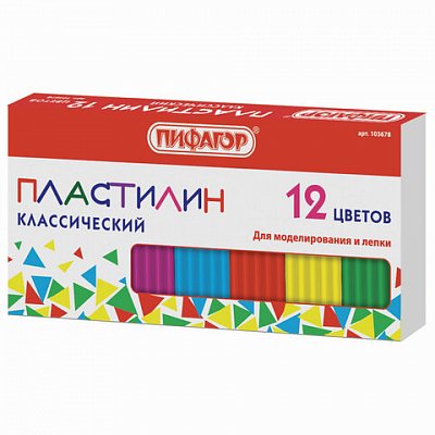 Пластилин классический STAFF, 12 цветов, 120 г, картонная упаковка