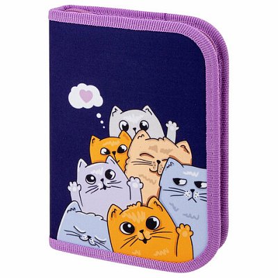 Пенал ПИФАГОР, 1 отделение, 1 откидная планка, полиэстер, 19×13 см, «Cats greetings»