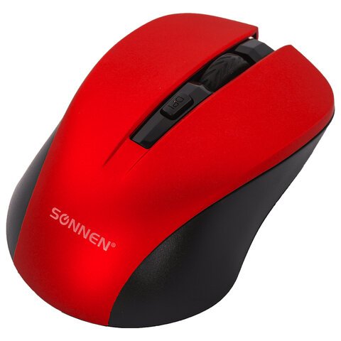 Мышь беспроводная с бесшумным кликом SONNEN V18, USB, 800/1200/1600 dpi, 4 кнопки, красная