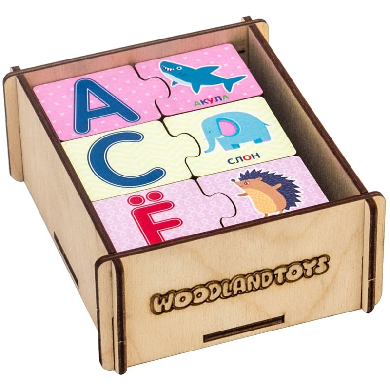 превью Деревянный пазл-набор Woodlandtoys «Алфавит Русский - живой мир», двойной в дер. коробке