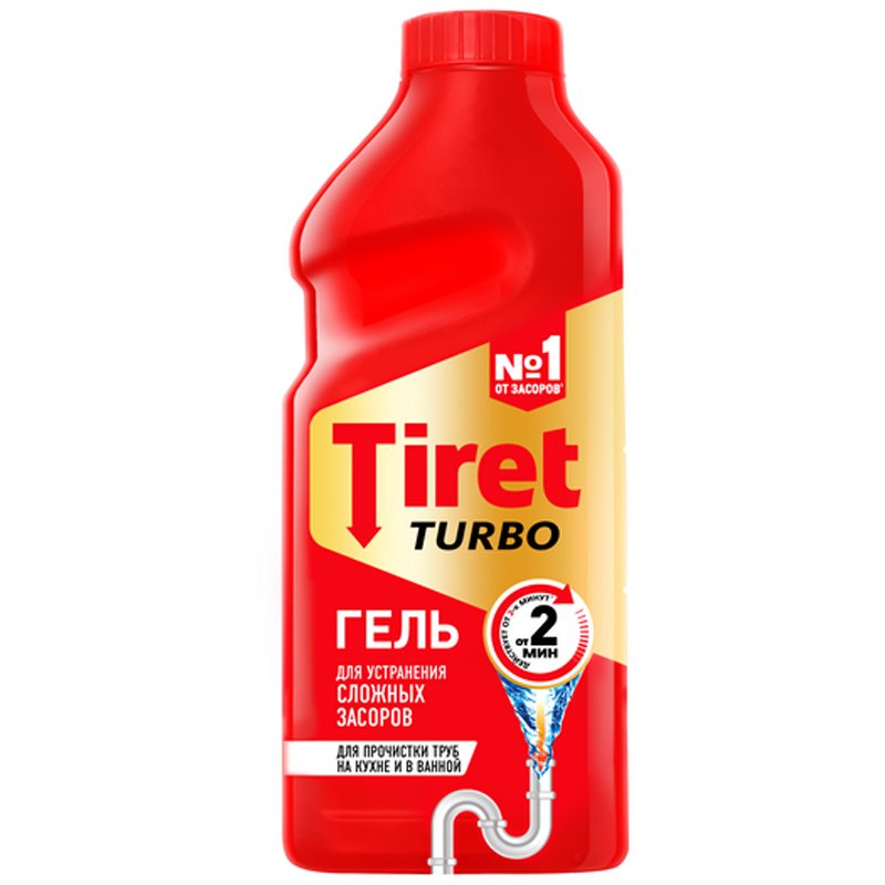 Средство для прочистки канализационных труб TIRET Turbo, 500 мл, гель