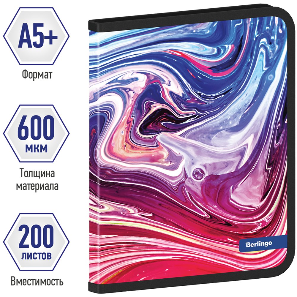 Папка на молнии Berlingo «Liquid Wave» А5+, 600мкм, с рисунком