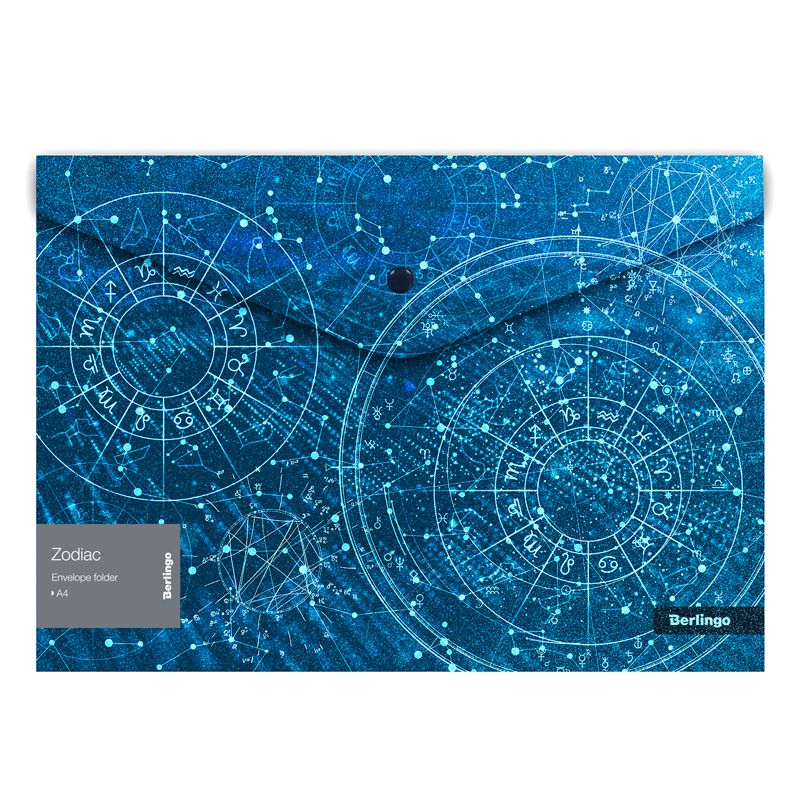 превью Папка-конверт на кнопке Berlingo «Zodiac», 180мкм, с рисунком, глиттер-эффект