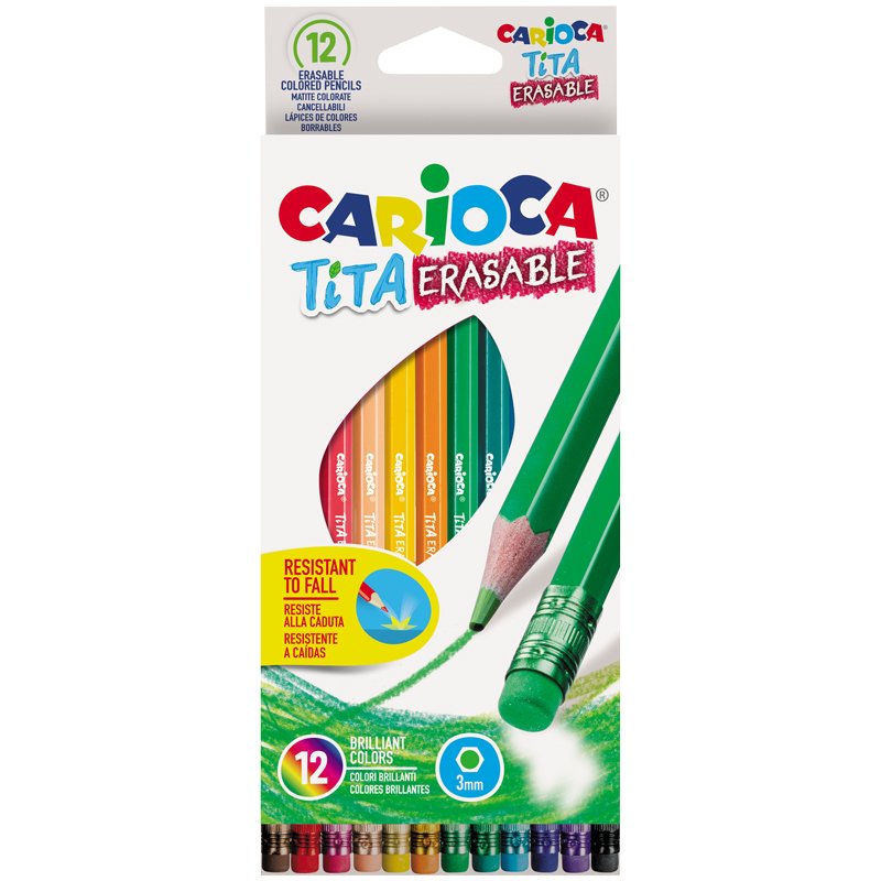 Карандаши цветные пластиковые стираемые Carioca «Tita Erasable», 12цв., заточен., картон, европодвес