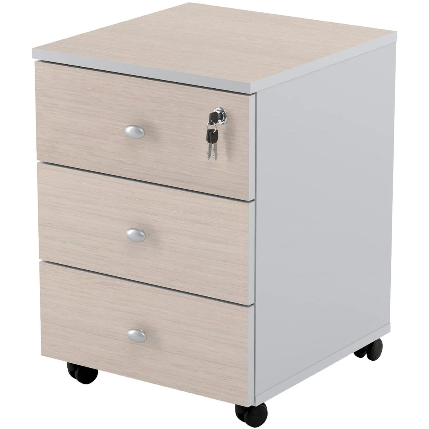 превью Тумба подкатная Easy To Lead Easy Standard LT с замком (дуб шамони светлый/серая, 400x420x563 мм, 3 ящика)