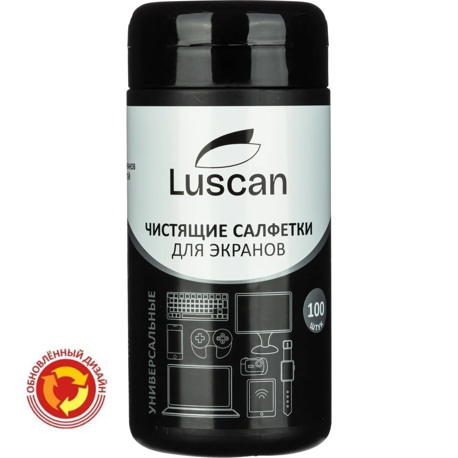 Салфетки влажные для экранов универсальные Luscan с антистатическим эффектом биоразлагаемые (100 штук в тубе)