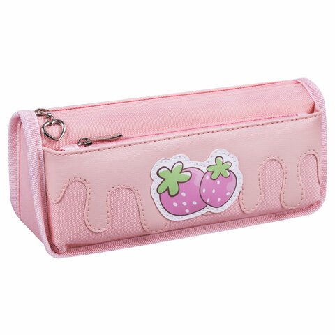 Пенал мягкий ЮНЛАНДИЯ, 2 отделения, полиэстер, «Strawberry shortcake», розовый, 21×9х6 см