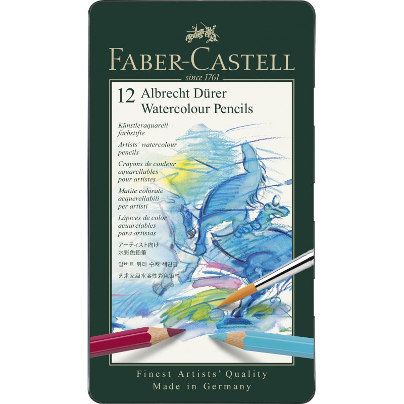 Карандаши цветные акварельные художественные FABER-CASTELL «Albrecht Durer», 12 цветов, металлическая коробка, 117512