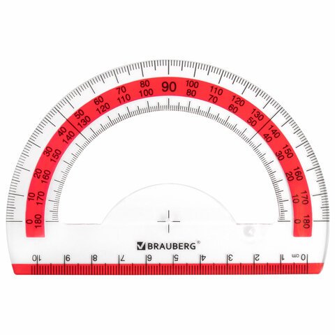 Транспортир 10 см BRAUBERG «FRESH ZONE»180 градусовпластикпрозрачныйкрасная шкала210760