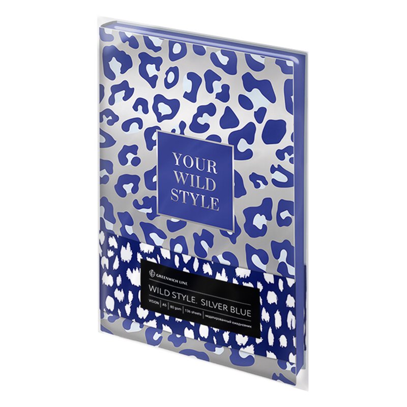 Ежедневник недат. A5, 136л, кожзам, Greenwich Line «Vision. Wild style. Silver blue», тон. бл, цв. срез