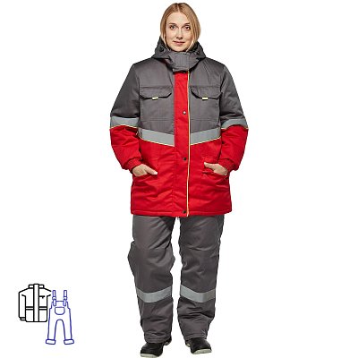 Костюм рабочий зимний женский з43-КПК сер/красн (р.56-58) 158-164 (серия З)