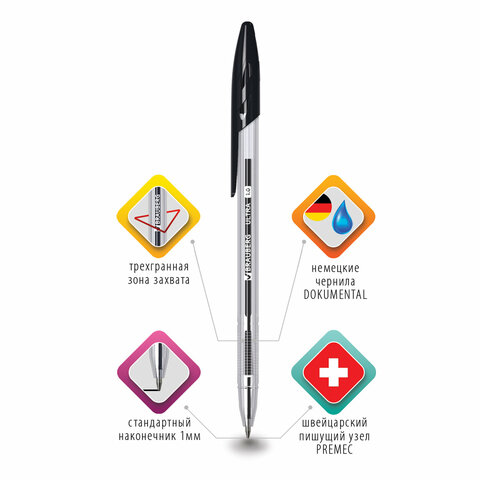 Ручка шариковая BRAUBERG «ULTRA», ЧЕРНАЯ, узел 1 мм, чернила ГЕРМАНИЯ, наконечник ШВЕЙЦАРИЯ