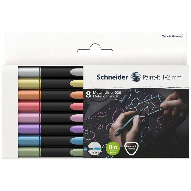 Набор капиллярных металлизированных ручек Schneider «Paint-It 020 » 08цв., 1-2мм, европодвес