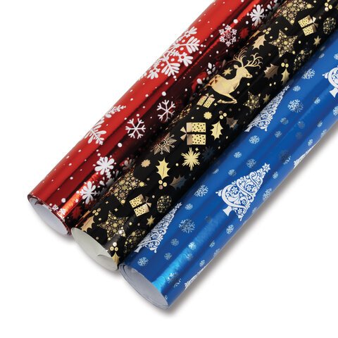 Бумага упаковочная С ЭФФЕКТАМИ новогодняя НАБОР 3 шт. «Хmas Pattern», 70×100 см, ЗОЛОТАЯ СКАЗКА