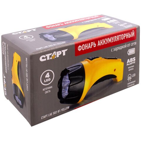 Фонарь аккумуляторный СТАРТ 4хLED, выдвижная вилка, заряд от сети, LHE 502-B1