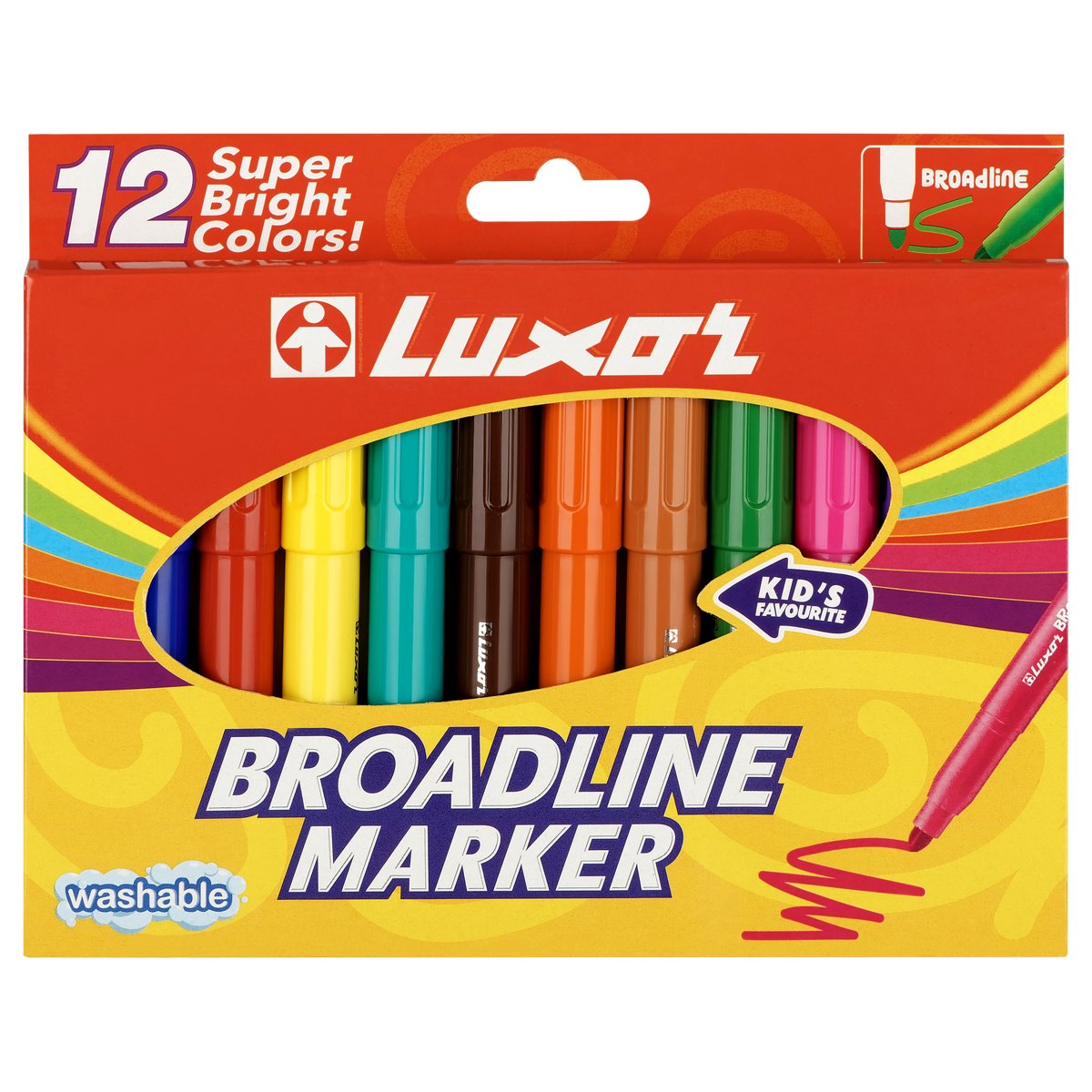 Фломастеры Luxor «Broadline», 12цв., утолщенные, смываемые, картон, европодвес