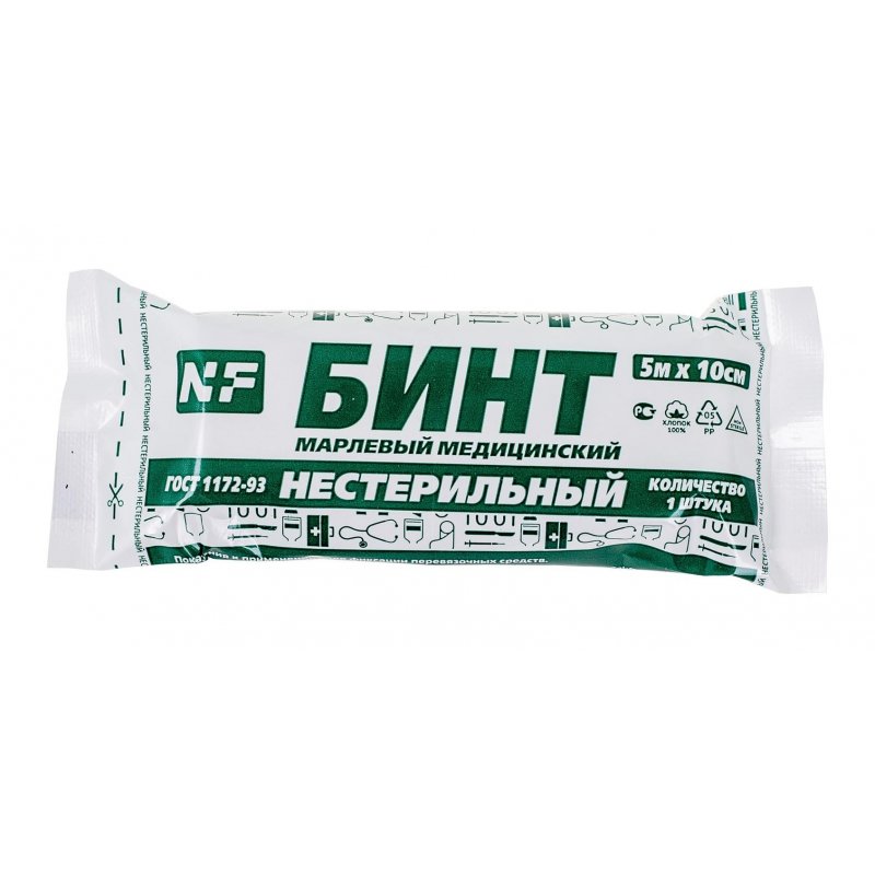 превью Бинт нестерильный Ньюфарм плотность 32 г/кв. м 10 см x 5 м (25 штук в упаковке)