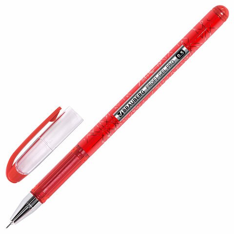 Ручка гелевая BRAUBERG «Profi-Gel PRO», КРАСНАЯ, линия письма 0.4 мм, игольчатый наконечник 0.5 мм, печать на корпусе