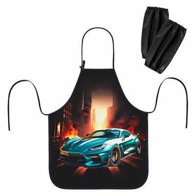 Фартук с нарукавниками для уроков труда ЮНЛАНДИЯ, регулировка по росту, 46×54 см, «Fire car»