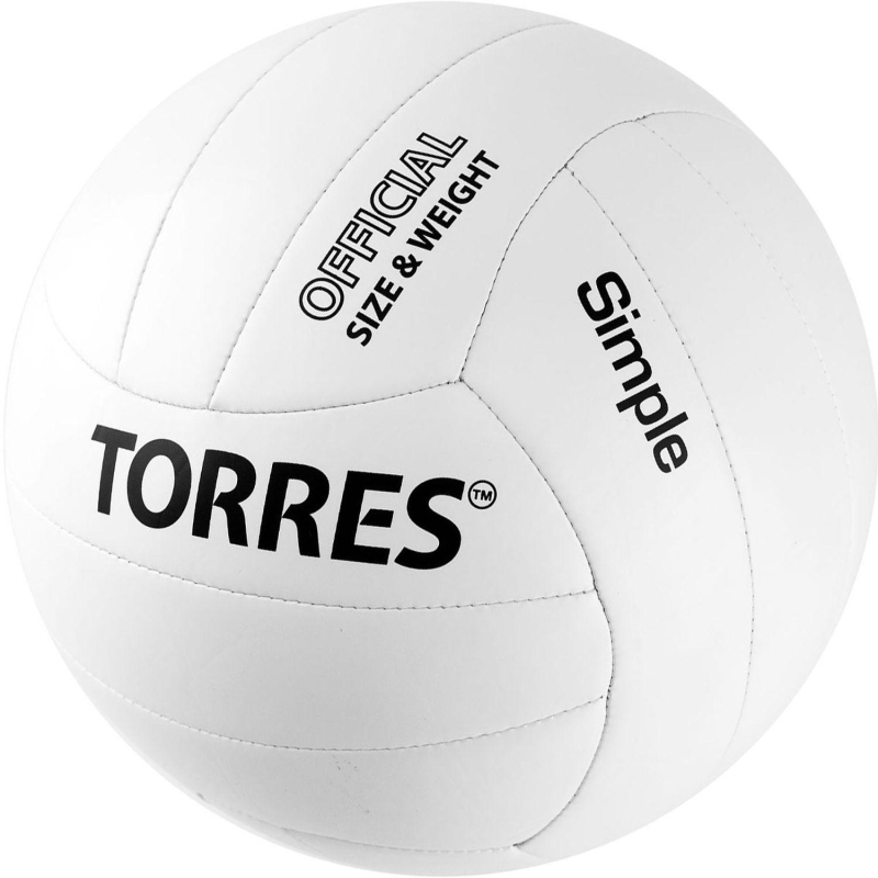 Мяч вол. TORRES Simple, V32105, р.5, синт. кожа (ТПУ), маш. сшивка, бел-чер