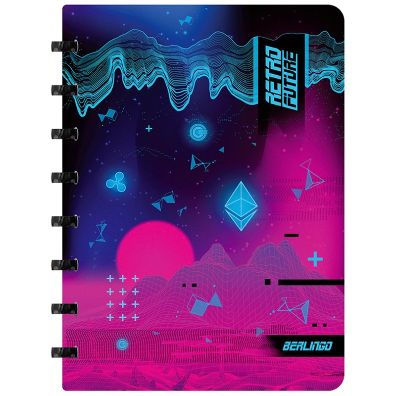 превью Бизнес-тетрадь А5+, 80л., Berlingo «Retro Future», клетка, на кольцах, с возм. замены блока, 80г/м2, пластик. обложка 700мкм, линейка-закладка