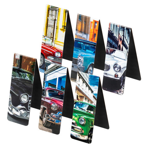 Закладки для книг МАГНИТНЫЕ, «RETRO CARS», набор 6 шт., 60×20 мм, BRAUBERG