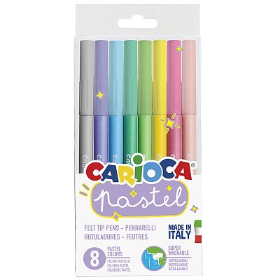 Фломастеры Carioca «Pastel», 08цв., смываемые, ПВХ, европодвес