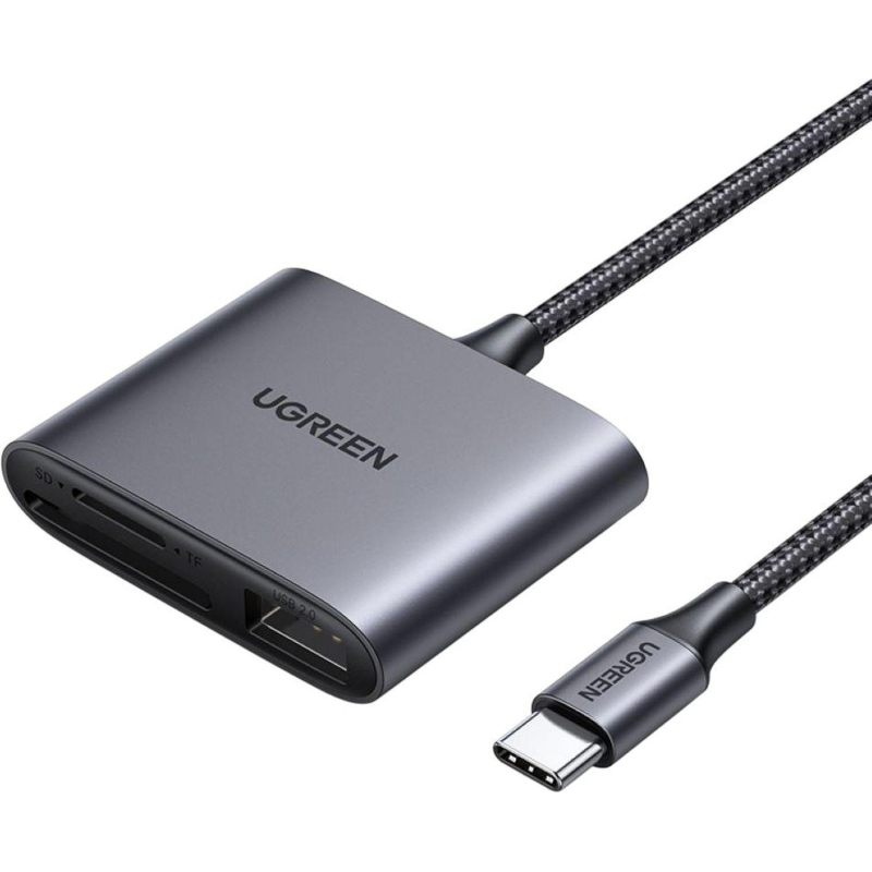 превью Картридер Ugreen CM387 (80798) USB-C to SD/TF + USB 2.0 серый