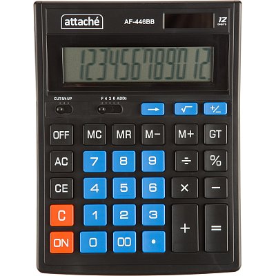 Калькулятор настольный ПОЛНОРАЗМ Attache AF-446BB,12р, дв. п, ч/син,203×153x48