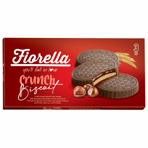 превью Печенье FIORELLA «Crunch Biscuit» в молочном шоколаде с ореховым кремом, 67.5 г, ТУРЦИЯ