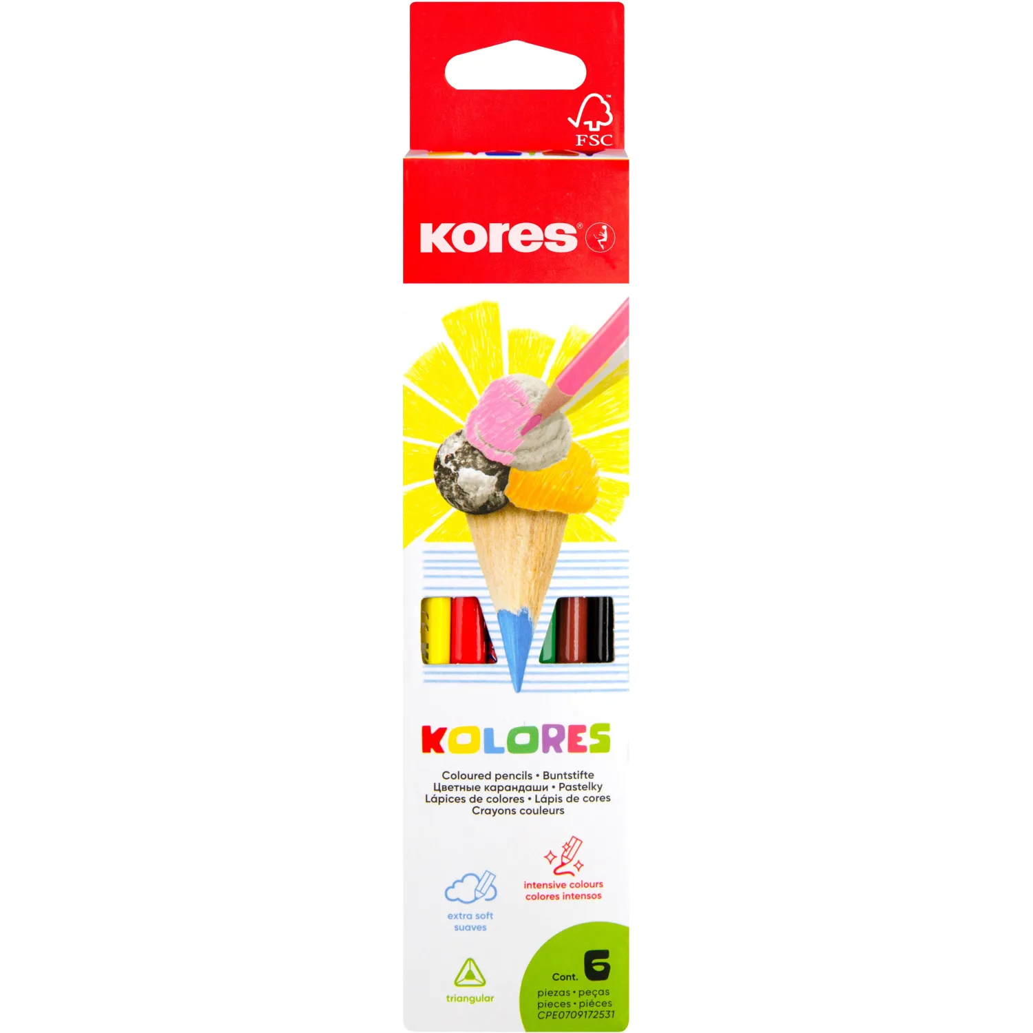 Карандаши цветные Kores Kolores 6 карандашей 6 цветов трёхгранные
