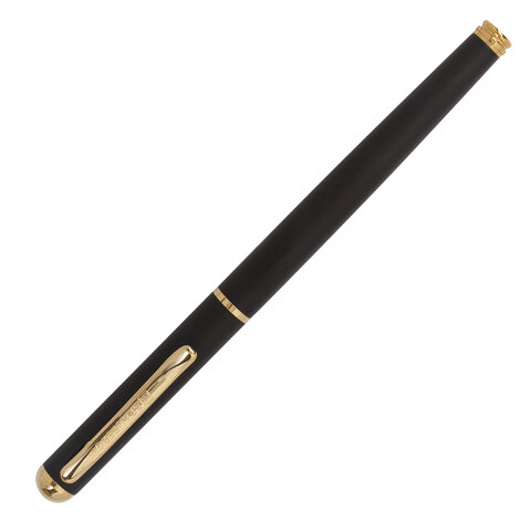 Ручка подарочная перьевая BRAUBERG Maestro, СИНЯЯ, корпус черный с золотистыми деталями, линия письма 0.25 мм