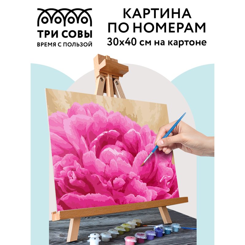 Картина по номерам на картоне ТРИ СОВЫ «Пион», 30×40, с акриловыми красками и кистями