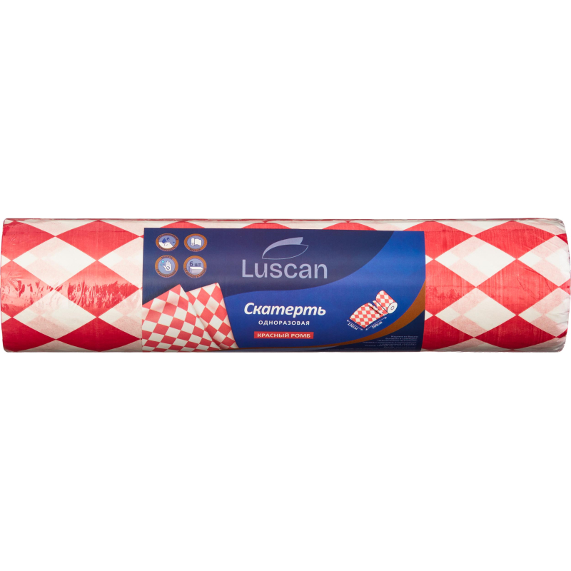 Скатерть одноразовая Luscan, 120×200см 6шт/рулон, красный ромб