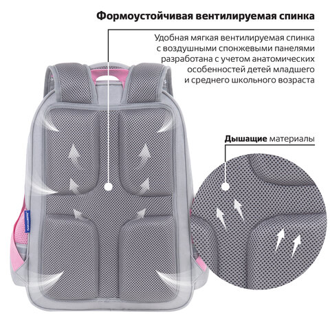 Рюкзак BRAUBERG SOFT, 2 отделения, 3 кармана, «Sleepy cat», СВЕТЯЩИЙСЯ, 40×31х15 см