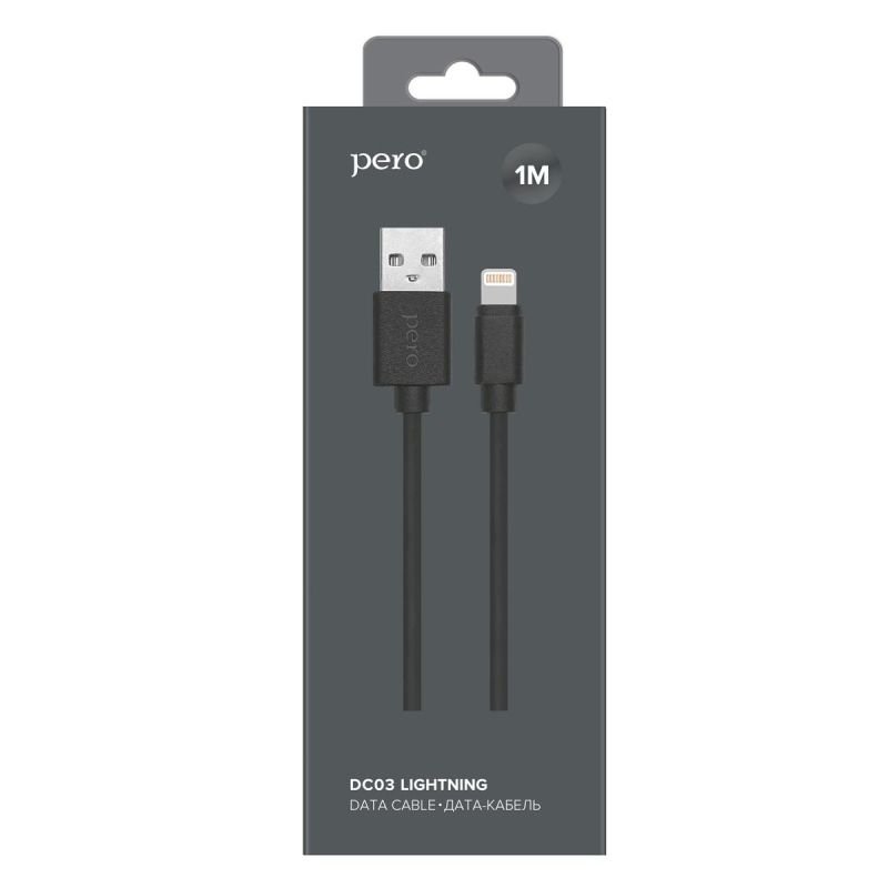 Кабель PERO, DC-03, 8-pin Lightning, 2.4А, 1м, черный
