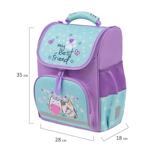 Ранец ПИФАГОР BASIC, 1 отделение, 3 кармана, эргономичная спинка, «Cat friends», 35×28х18 см