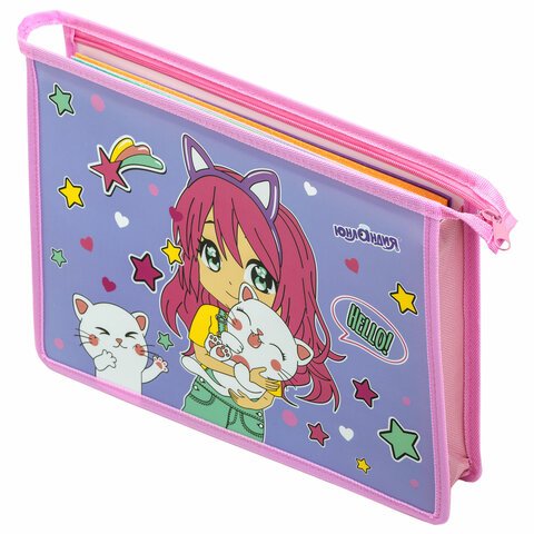 Папка для тетрадей ЮНЛАНДИЯ А4, 1 отделение, пластик, на молнии, «Anime hugs»