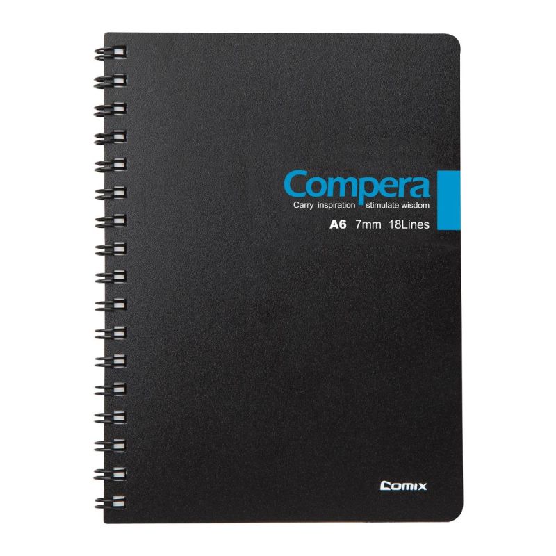 превью Блокнот A6 50л Comix Compera Bond линия, пруж черн/голуб CPA6507 BLK/BU