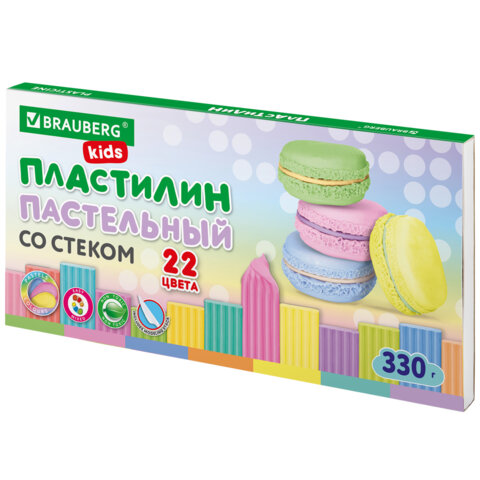 превью Пластилин классический пастельные цвета BRAUBERG KIDS, 22 цвета, 330 г, стек