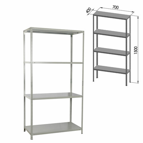 Стеллаж металлический BRABIX «MS-150/40/70-4», 1500×700×400 мм, 4 полки, 291101