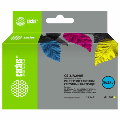 превью Картридж струйный CACTUS (CS-3JA29AE) для HP OfficeJet Pro 9010/9010e/9012/9014, желтый
