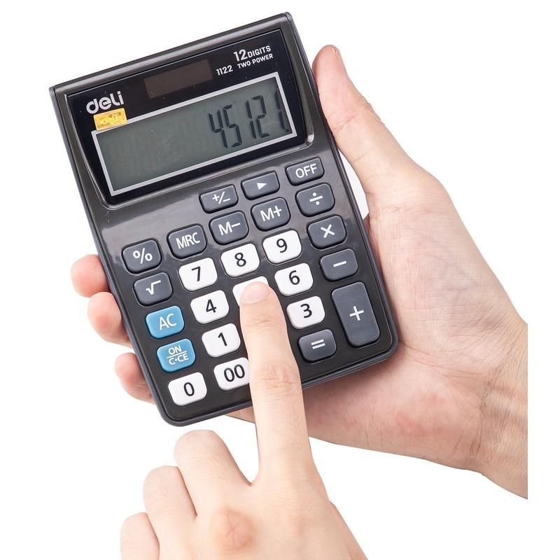 Калькулятор карманный Deli E1122 12-разрядный серый 119.1×85.7×28.5 мм
