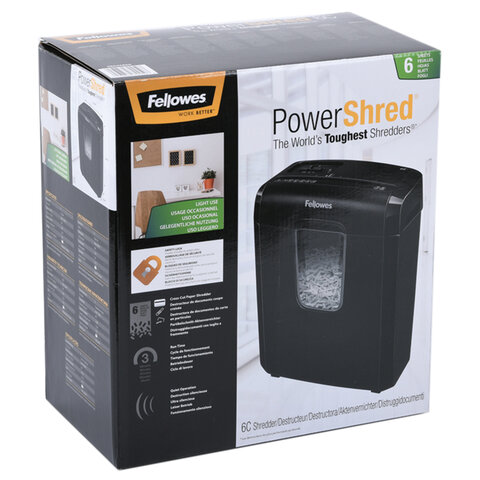 Уничтожитель документов Fellowes Powershred 6C, 4-й уровень секретности объем корзины 11 л